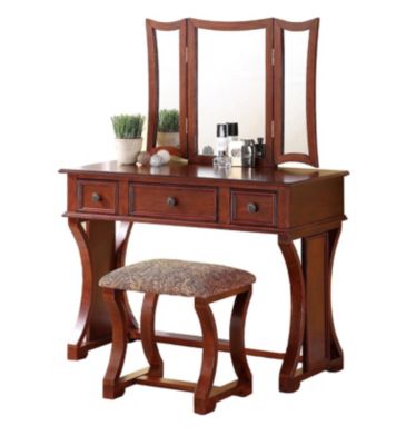 Streamdale Cherry MDF Vanity Set with Mirror, Stool & Drawers