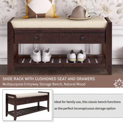  Multipurpose Entryway Bench with Seat and Drawers (Espresso)