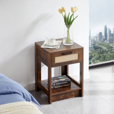  Rattan End Table with Drawer