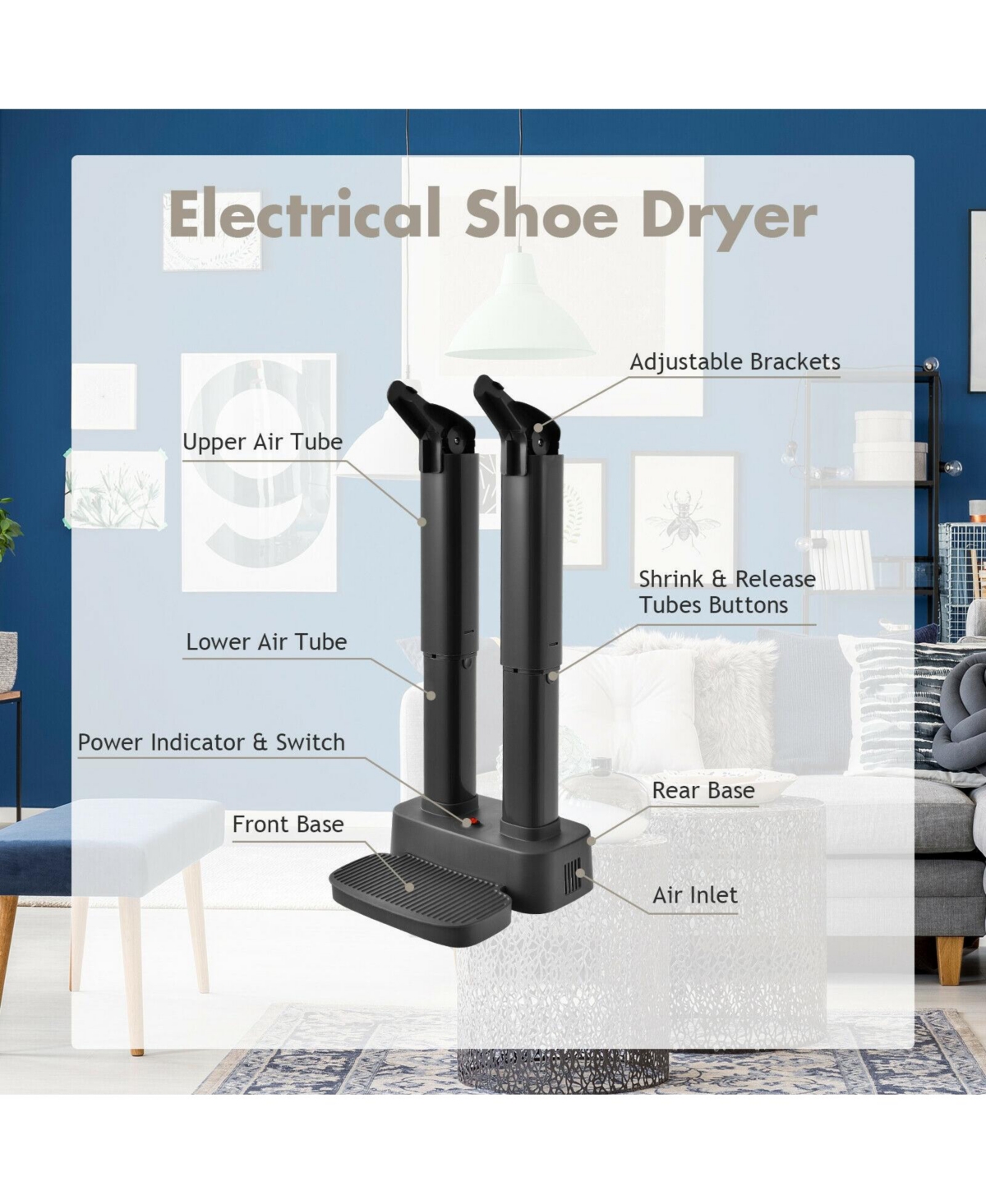 Slickblue 2-Shoe Electric Shoe Dryer with Portable Adjustable Warmer for Boots and Socks