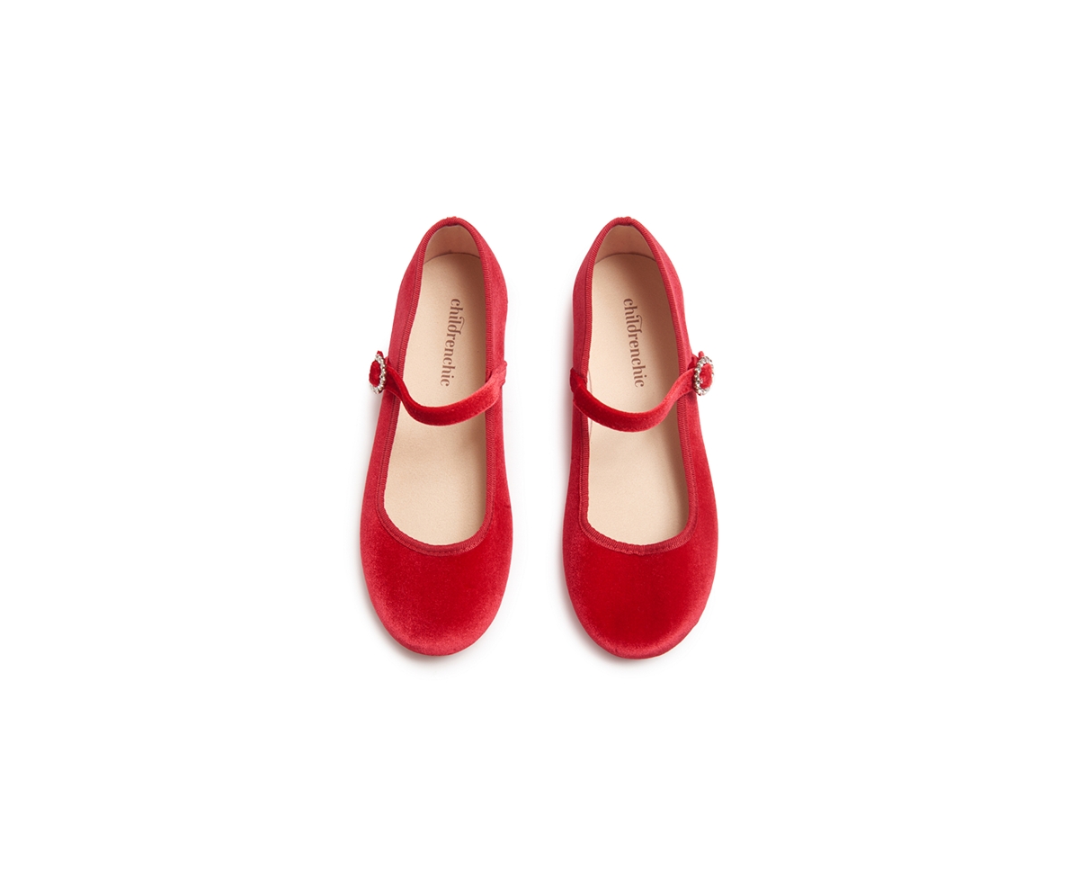 Childrenchic Girls Holiday Velvet Mary Janes - Red