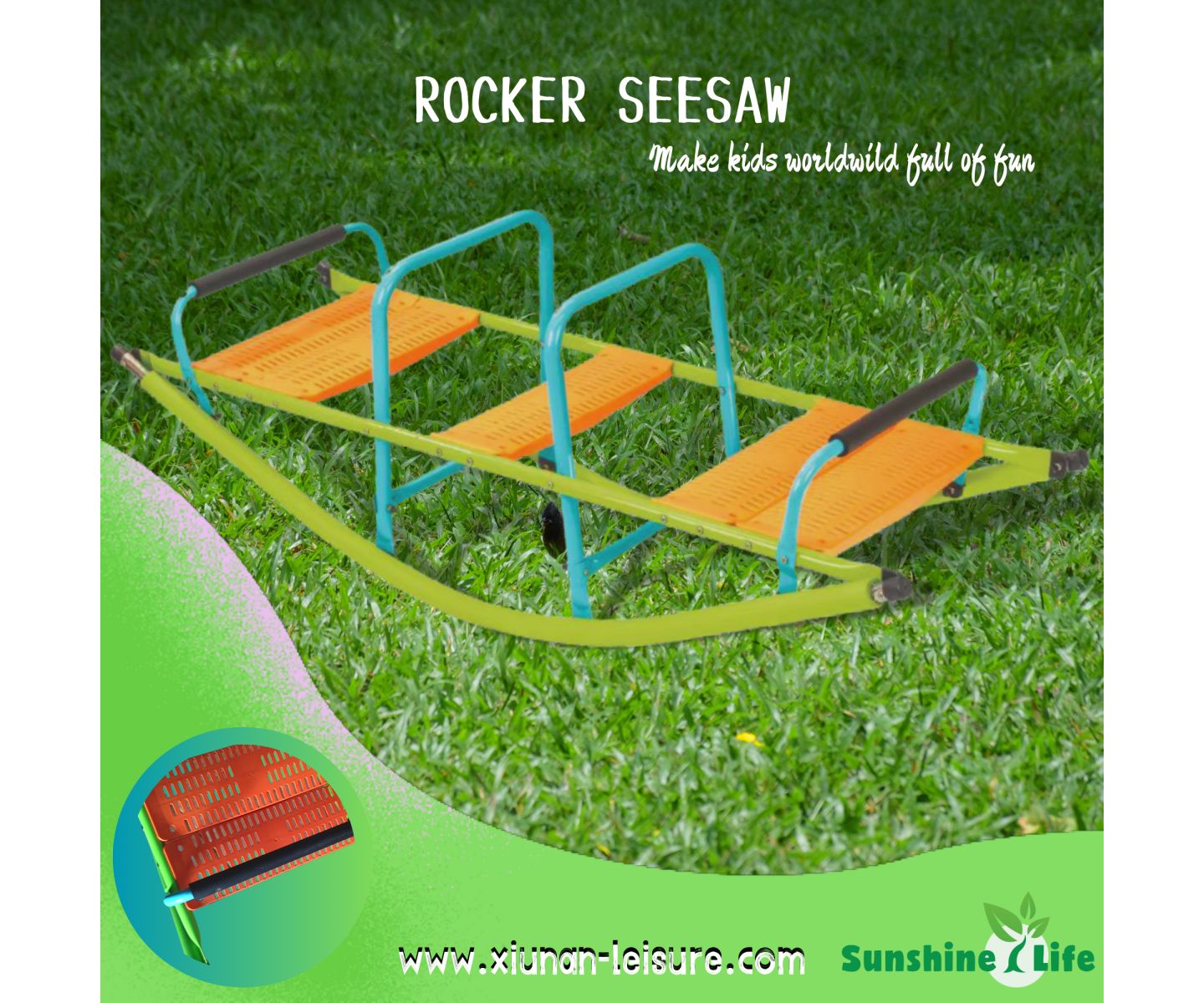 Детская игрушка Streamdale Furniture Rocker Seesaw Steel Pipe 3-Seat Playground Equipment, Ages 2+, цвет: Зелёный — фото 6