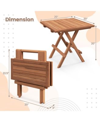 2 Pieces Indonesia Teak Wood Folding End Table Square Side Table w/ Slatted Tabletop Yard Natural