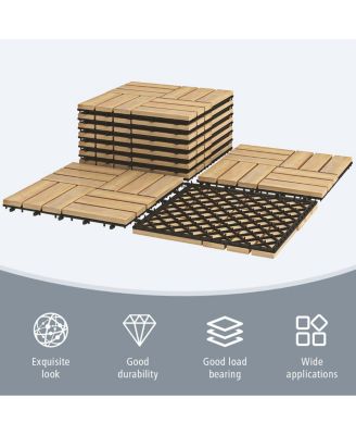10 Pieces 12 x 12 Inch Acacia Wood Interlocking Check Deck Tiles