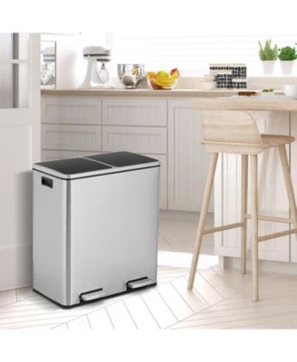 16 Gallon Dual Step Trash Can Recycling Double Bucket Pedal