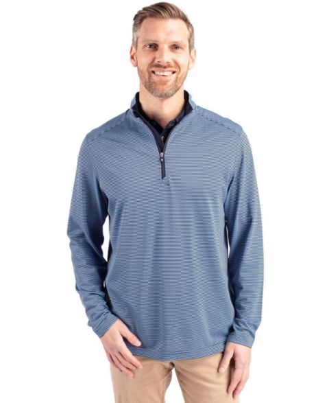 Мужская куртка Cutter & Buck Cutter Buck Virtue Eco Pique Micro Stripe Recycled Quarter Zip, цвет: Тёмно-синий