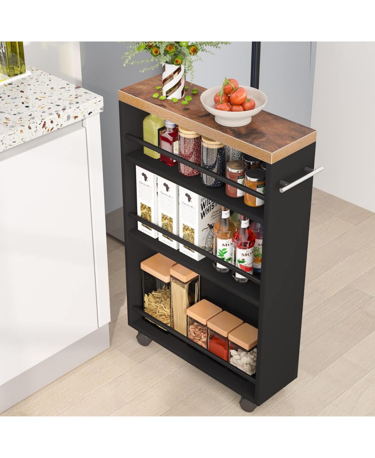Tribesigns Slim Storage Cart, Rolling Narrow Kitchen Cart on Wheels for Place, 4-Tier Slide Out Slim Utility Cart Skinny Laundry Cart with Handl