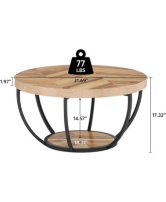 2-Tier Wood Storage Round Coffee Table