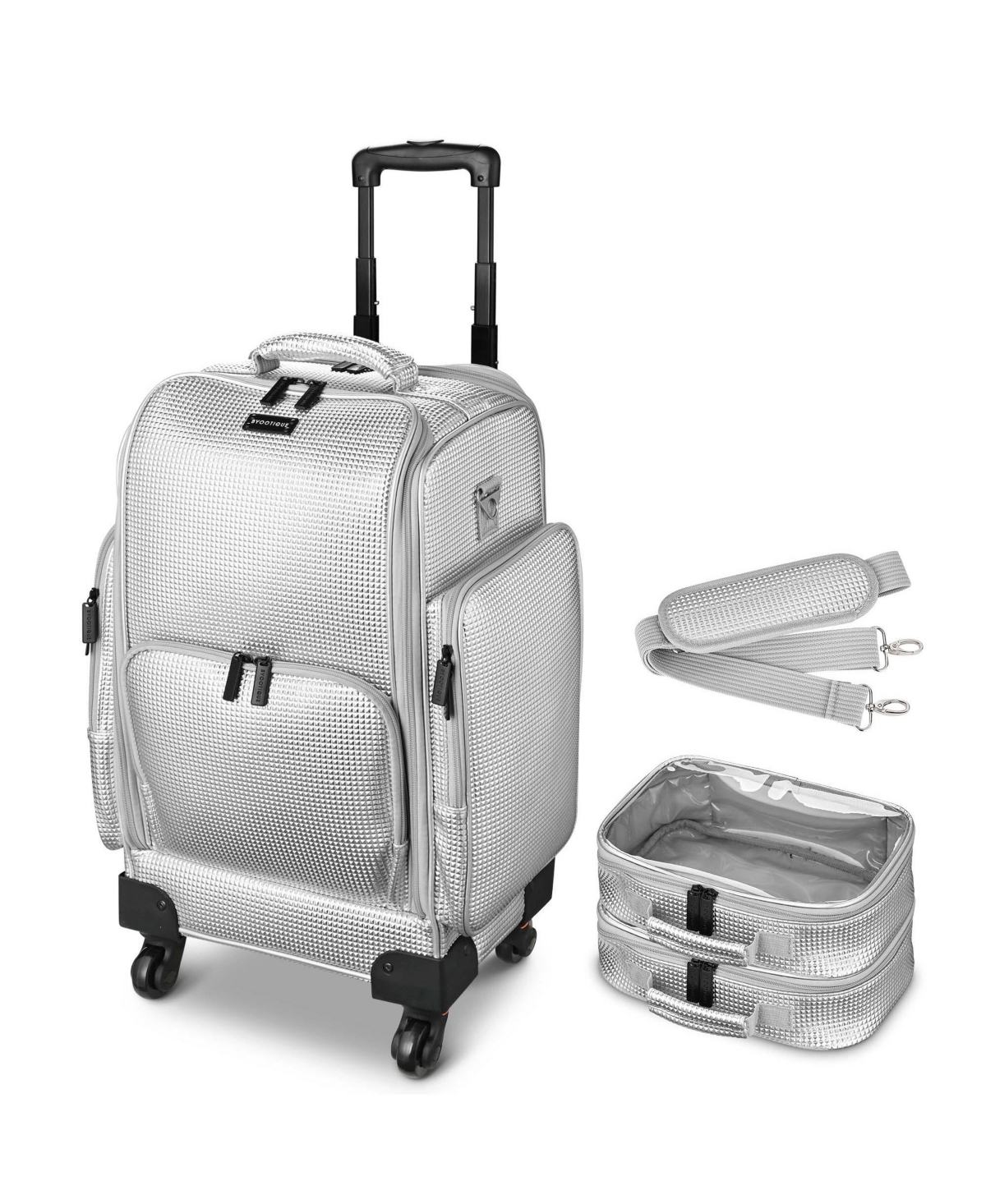 Soft Sided Rolling Makeup Train Case Cosmetic Organizer Travel Trolley - White