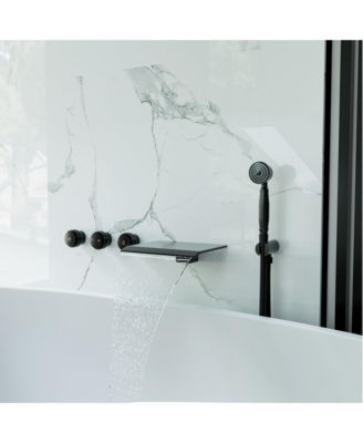3-Handle Waterfall Wide-Spray High Pressure Tub and Shower Faucet in Matte Black With Valve