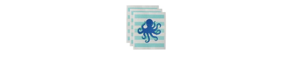 Design Imports Swedish Dishcloths For Kitchen Cleaning, Machine Washable Dishwasher Safe, 7.75 X 6.75", Octopus, 3 In Octopus