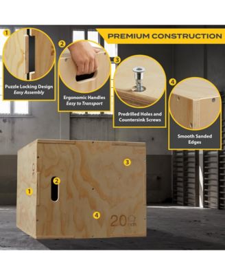 3 in 1 Wood Plyometric Box -  30" x 24" x 20" Jumping Plyo Box for Training and Conditioning