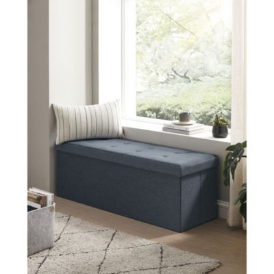 Folding Storage Ottoman Bench with Divider and Lid for Bedroom or Living Room