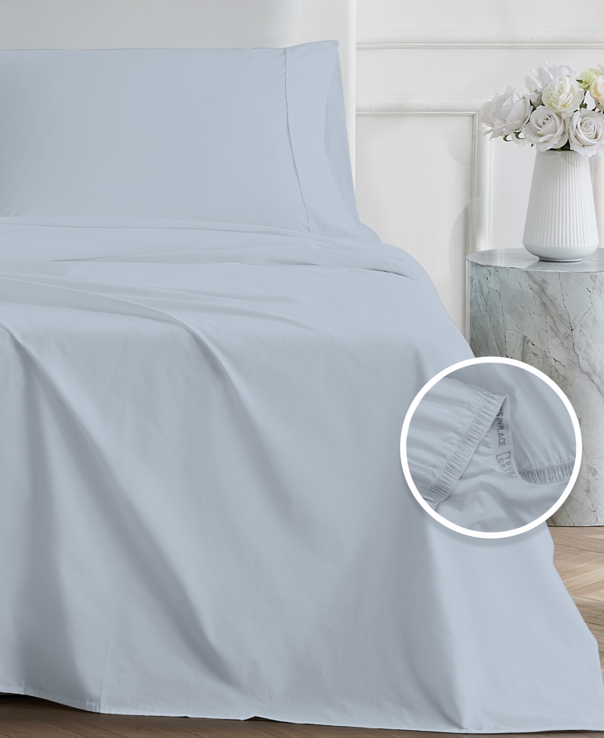 Color Sense 300 Thread Count Cotton Sateen 3 Pc Sateen Sheet Set Twin In Green