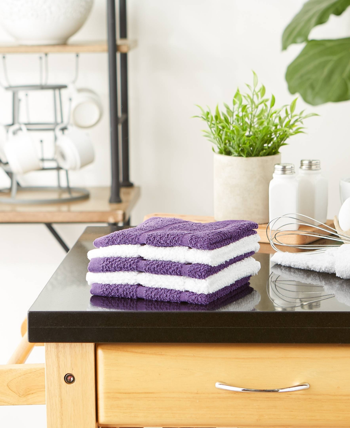 Design Imports Basic Chef Collection, Assorted Terry Kitchen Towel Set, Dishcloth Set, Eggplant, 6 Piece In Eggplant