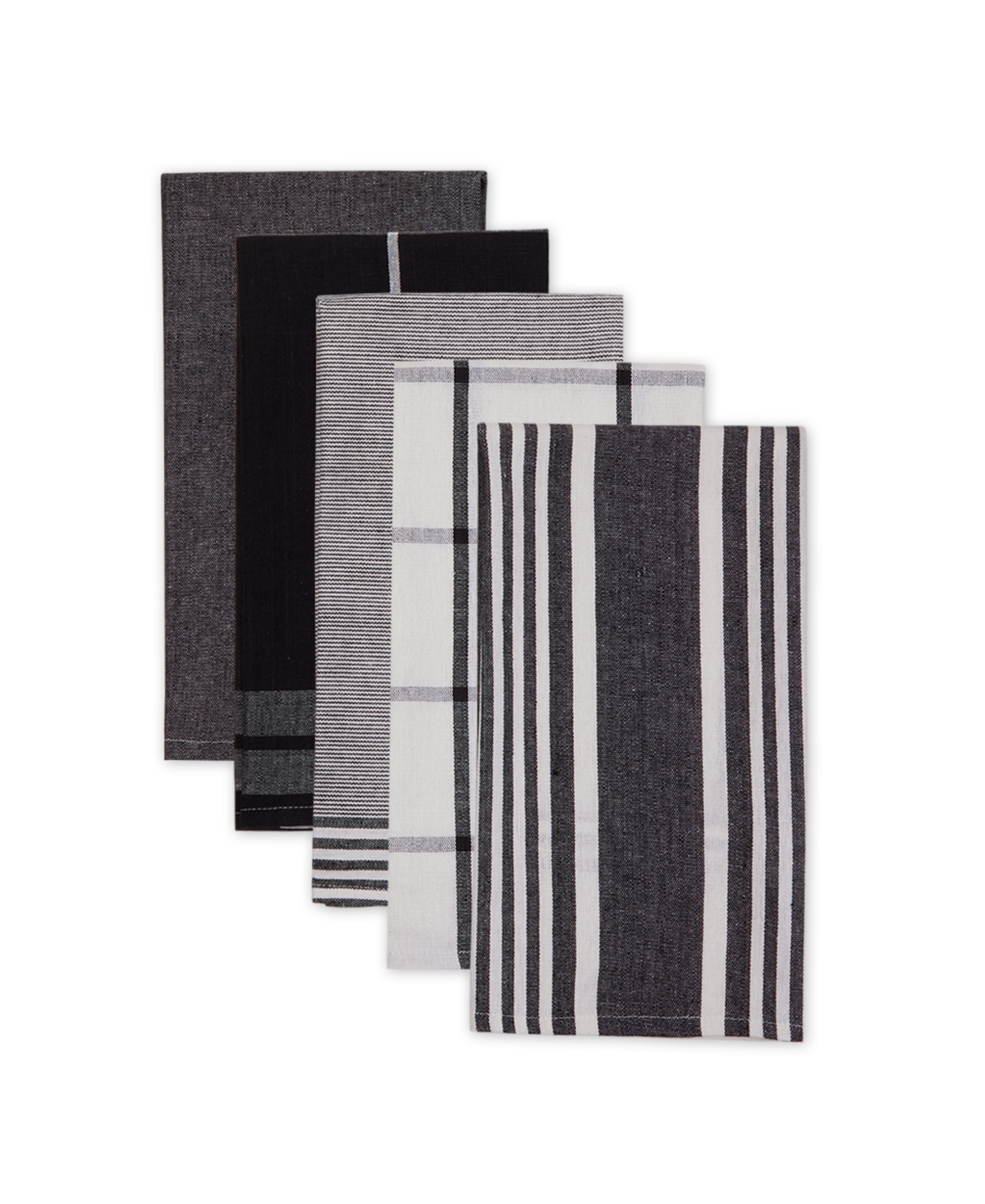 Design Imports Assorted Woven Dishtowel Collection Classic Oversized, 20x28", Black, 5 Piece In Black