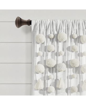 Boho Pom Pom Tassel Linen Window Curtain Panel