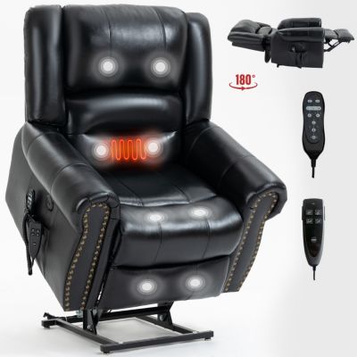  Black Leather Power Lift Recliner with Heat Massage