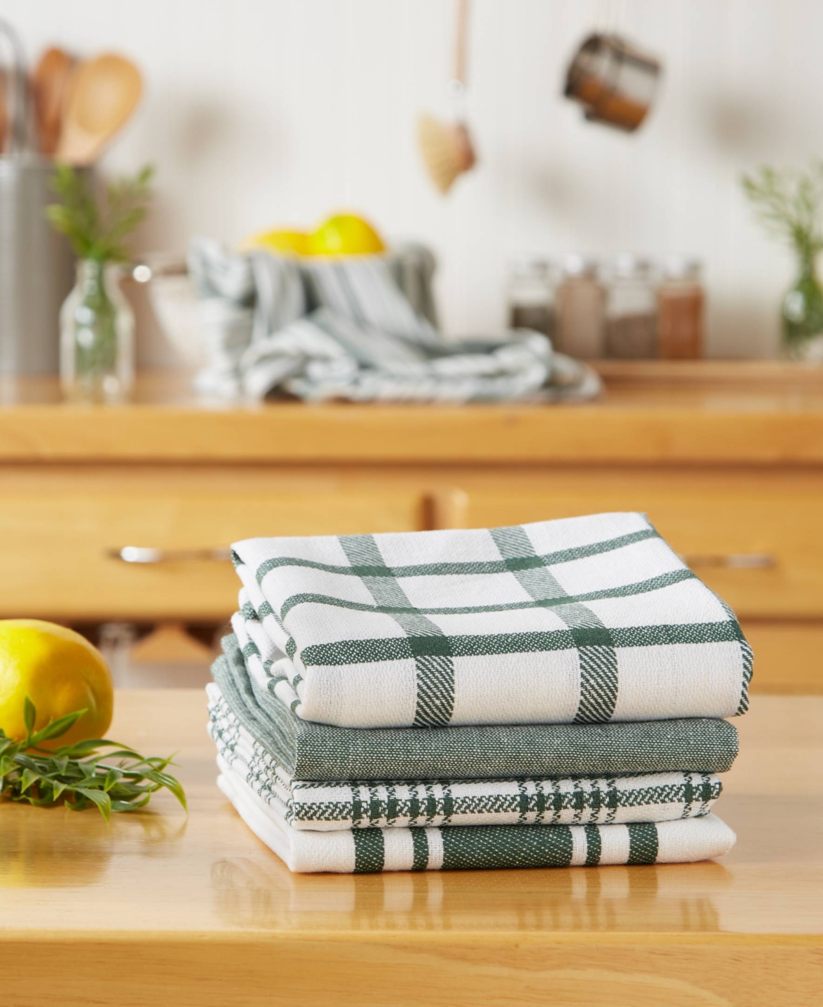 Design Imports Assorted Woven, Kitchen Dishtowel Set, 18x28", Dark Green, 5 Piece In Dark Green