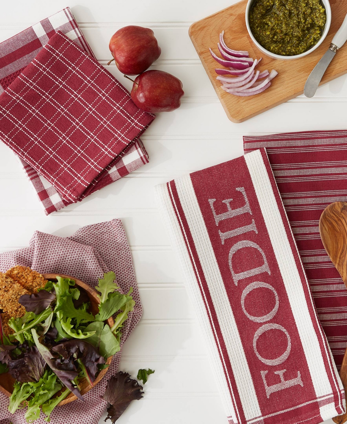 Design Imports Everyday Collection Foodie Kitchen Set, Dishtowel Dishcloth, Barn Red, 5 Piece In Barn Red