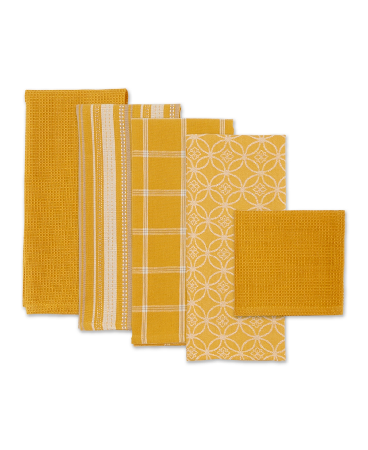 Design Imports Assorted Woven Kitchen Set, Dishtowel, 18x28", Dishcloth, 13x13", Honey Gold, 5 Piece In Honey Gold