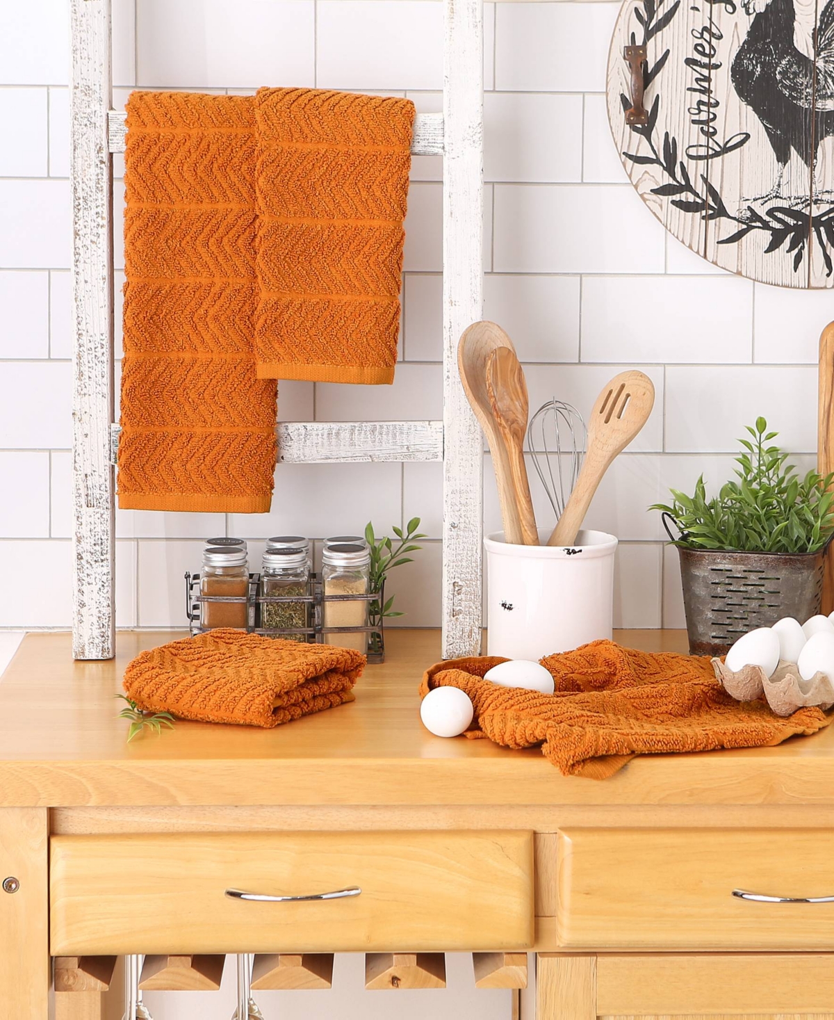 Design Imports Luxury Bar Mop Collection Chevron Dishtowel Set, 16x19", Pumpkin Spice, 4 Piece In Pumpkin Spice