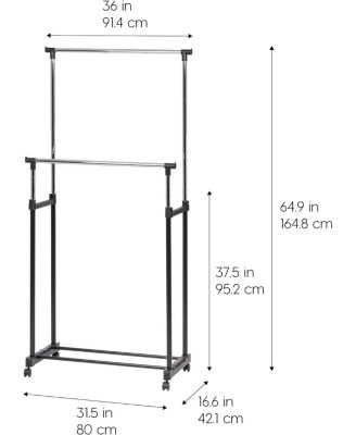 USA Adjustable Double Rod Clothes Rack, Garment Rack, Clothing Rack with Wheels