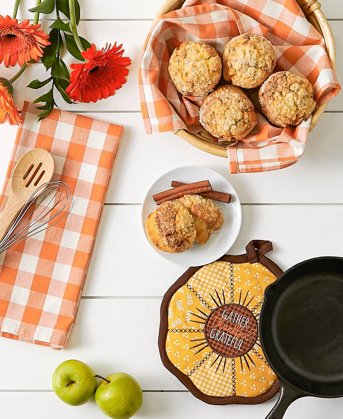 Design Imports Fall Kitchen Decor Collection Dish Towel Potholder Hostess Gift Set, Sunflowers/orange Buffalo Check In Sunflowers,orange Buffalo Check