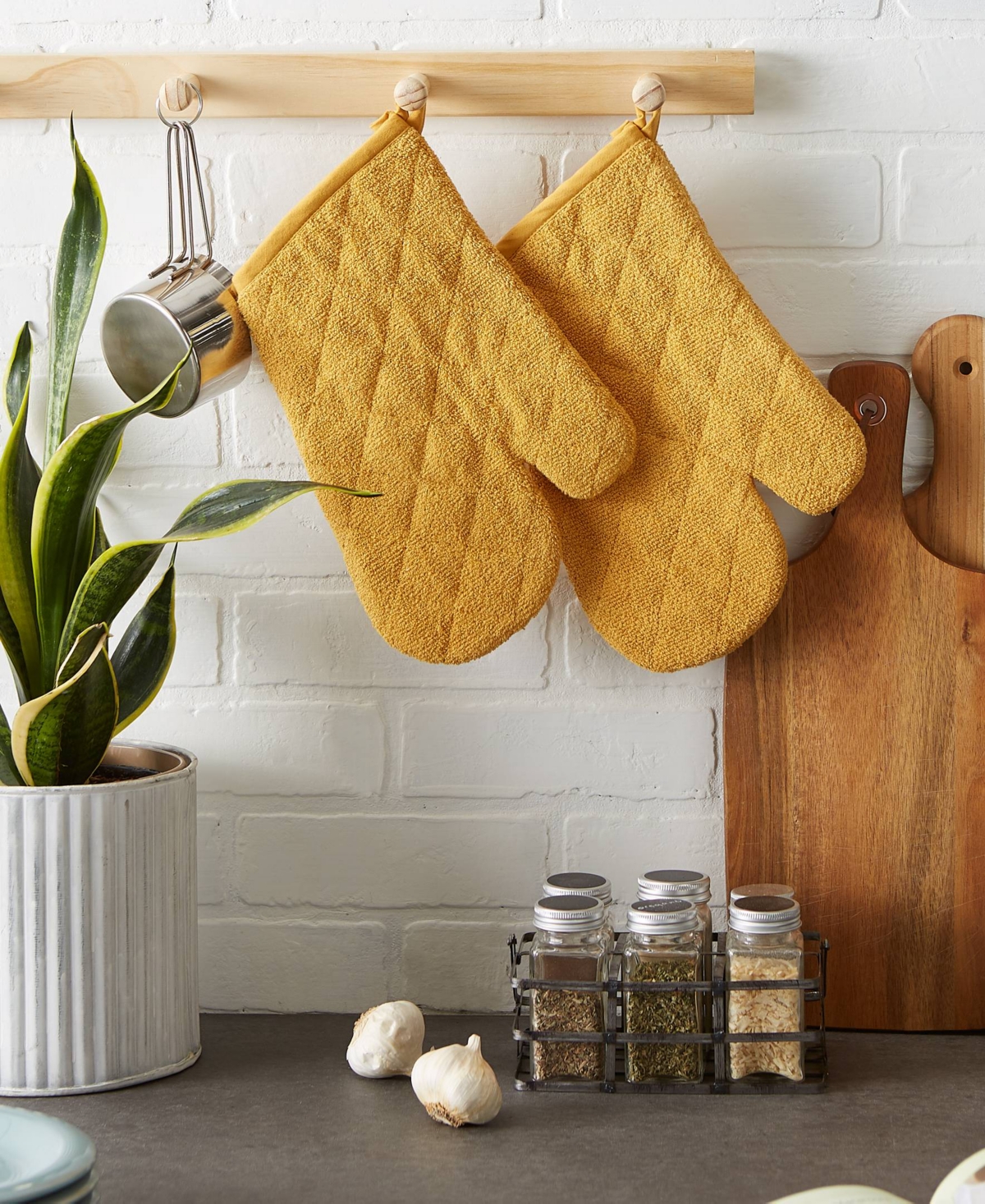 Design Imports Basic Terry Collection 100% Cotton Quilted, Oven Mitt, Honey Gold, 2 Piece In Honey Gold
