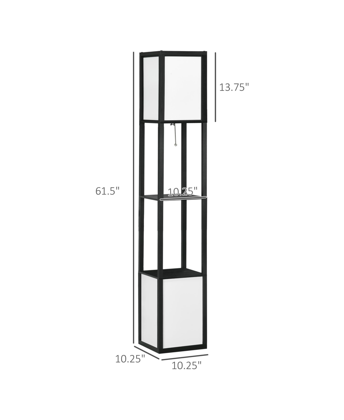 Homcom Floor Lamp with Shelves, Dual Light, Modern Tall Standing Lamps for Living Room, Bedroom, with Fabric Lampshade (Bulb not Included),- Bl