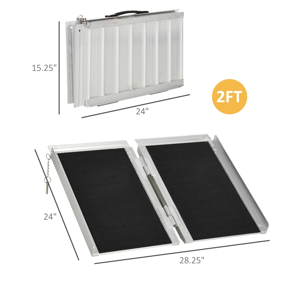 Homcom Textured Aluminum Folding Wheelchair Ramp, Portable Threshold Ramp, for Doorways, Home, Steps, Stairs