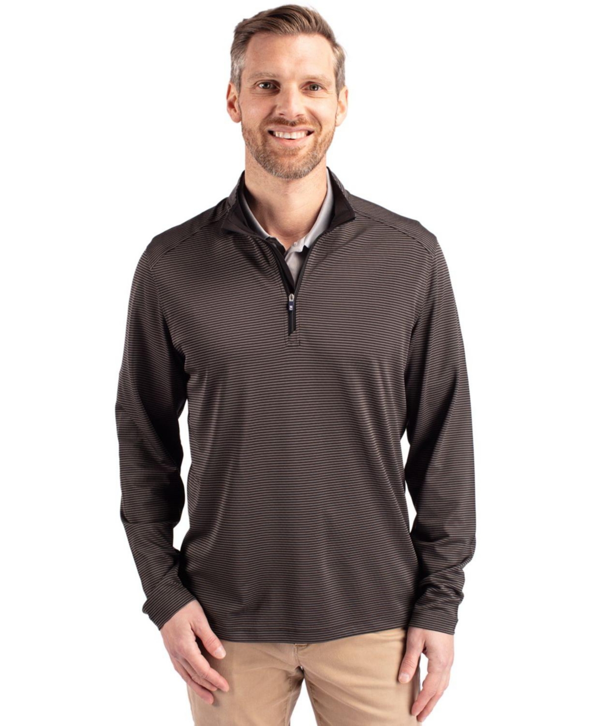 Cutter Buck Virtue Eco Pique Micro Stripe Recycled Mens Quarter Zip Jacket - Tour blue/black