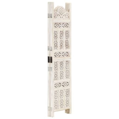 Hand carved 4-Panel Room Divider White 63"x65" Solid Mango Wood