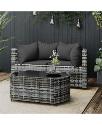 3 Piece Patio Lounge Set with Cushions Gray Poly Rattan