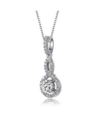 White Gold Plated with Cubic Zirconia Solitaire Small Drop Pendant Necklace