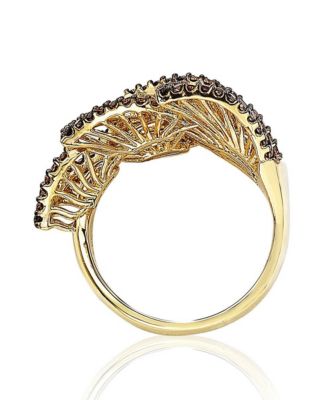 Sterling Silver Cubic Zirconia Pave Brown Leaf Ring