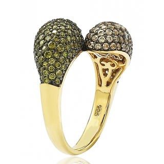 Suzy Levian Sterling Silver Cubic Zirconia Brown and Green Puff Bypass Ring