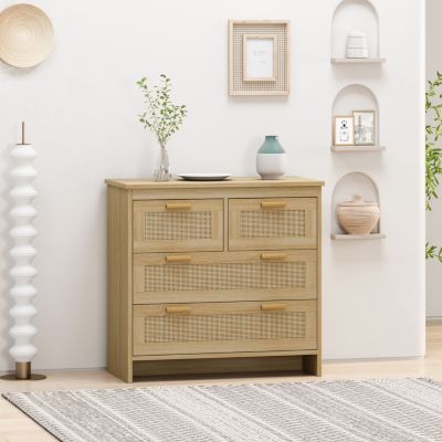 4-Drawer Rattan Cabinet for Home
