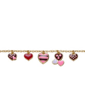 14k Yellow Gold Plated Adjustable Bracelet with Heart Charms and Colored Enamel for Kids