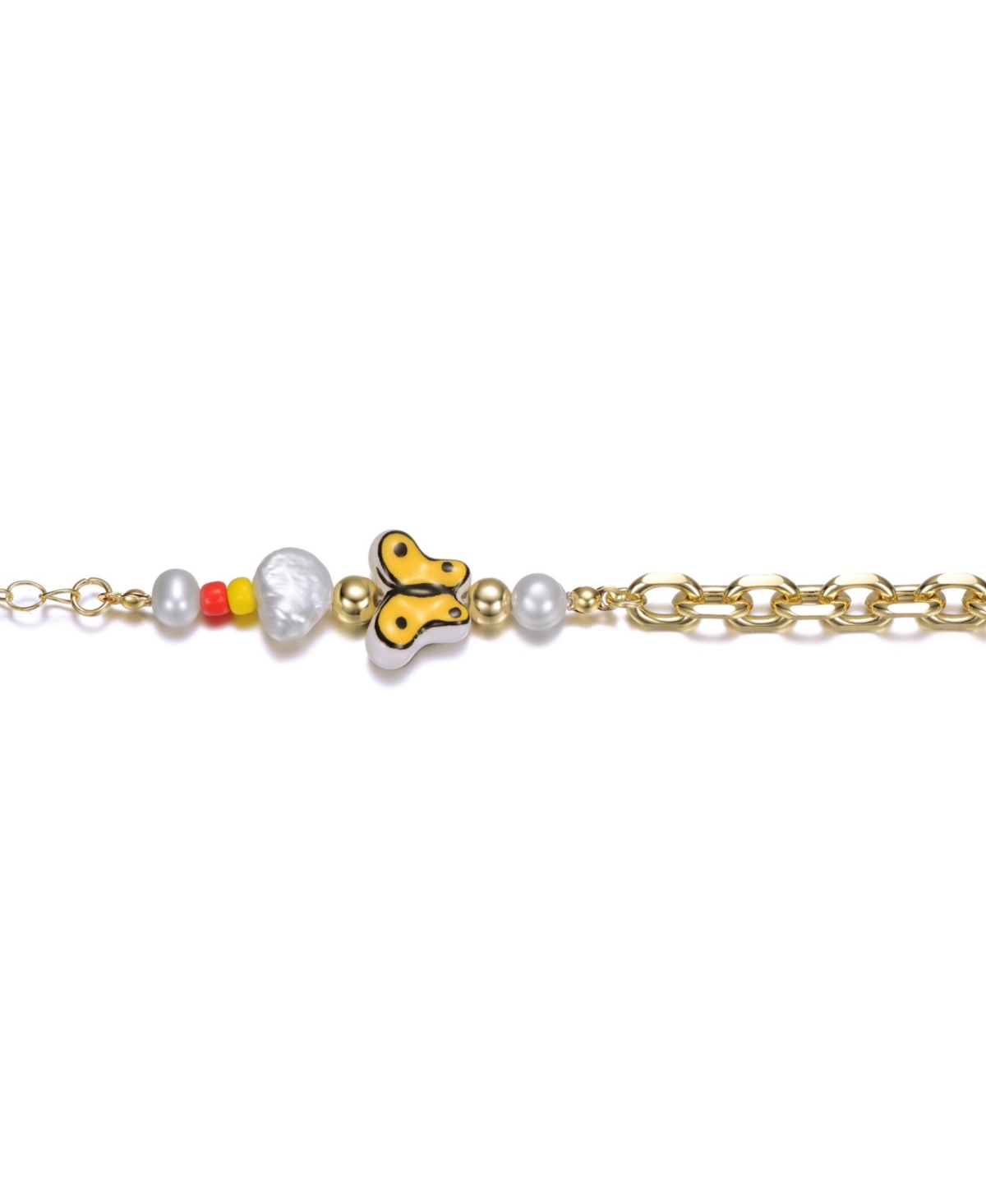 GiGiGirl 14kGold Plated Multi Color Beads bracelet with Freshwater Pearls and a Butterfly Charm for Kids - Yellow
