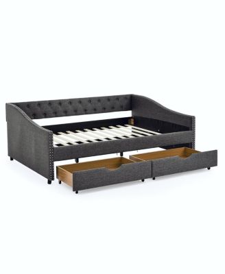  Upholstered Tufted Daybed with Drawers and Copper Nail Detail