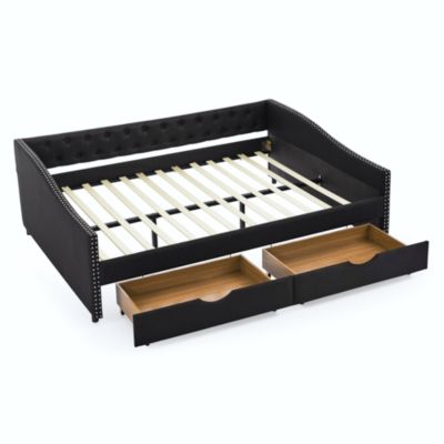 Upholstered Queen Size Daybed with Drawers