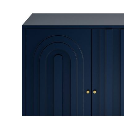 Blue Lacquered 4 Door Wooden Sideboard Buffet Cabinet