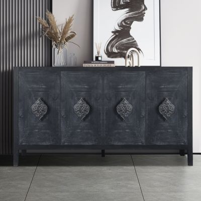 Floral Carved Door Handle, Antique Cabinet