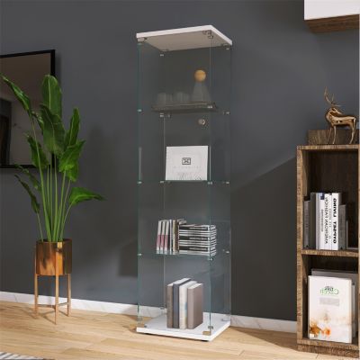 Glass Display Cabinet with 4 Lighted Shelves