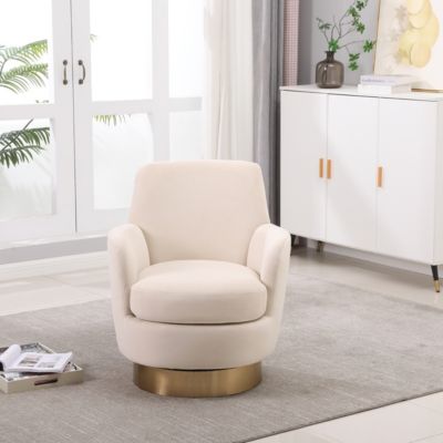 Beige Velvet Swivel Accent Chair with Gold Base