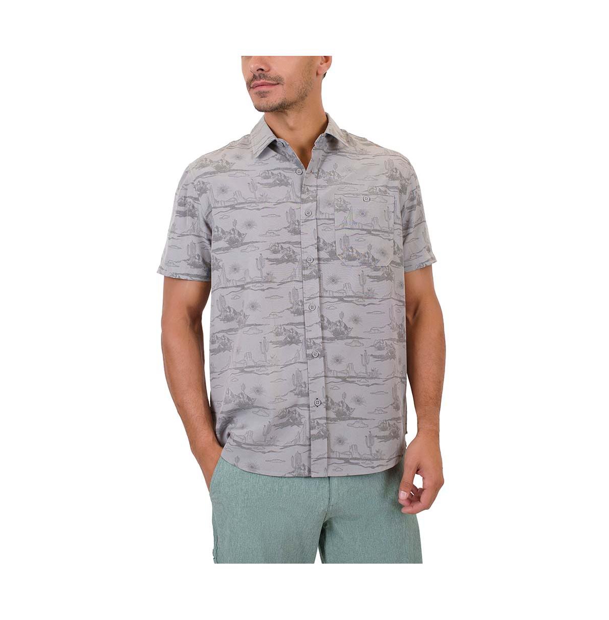 Men's One-Pocket Sun Protection Button Down Shirt - Steel blue ocean waves