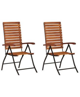 2 pcs Reclining Patio Chairs Solid Wood Acacia