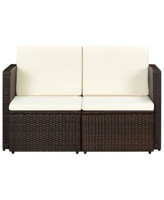 2 Seater Patio Sofa with Cushions Brown Poly Rattan