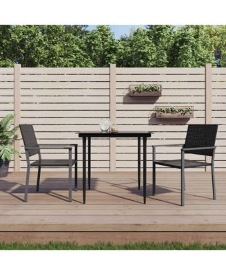 Garden Chair Set of 2 Black PE rattan, powder-coated steel